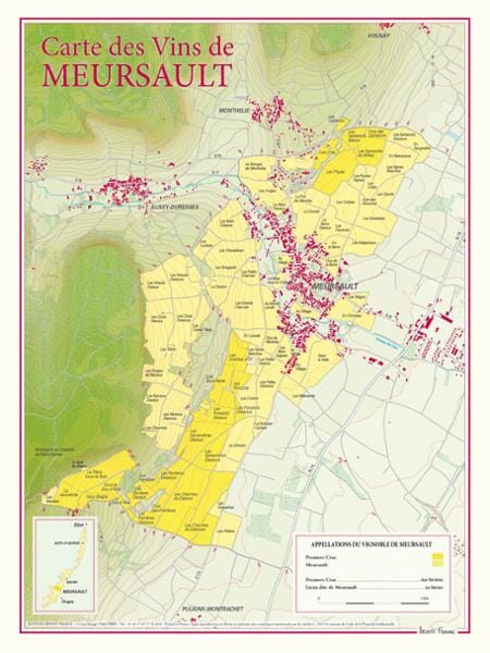 Carte des vins de Meursault | Benoit France carte murale livrée à plat Benoit France Default Title