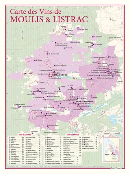 Carte des vins de Moulis et de Listrac | Benoit France carte murale livrée à plat Benoit France Default Title
