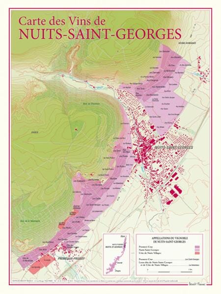 Carte des vins de Nuits-Saint-Georges | Benoit France carte murale livrée à plat Benoit France
