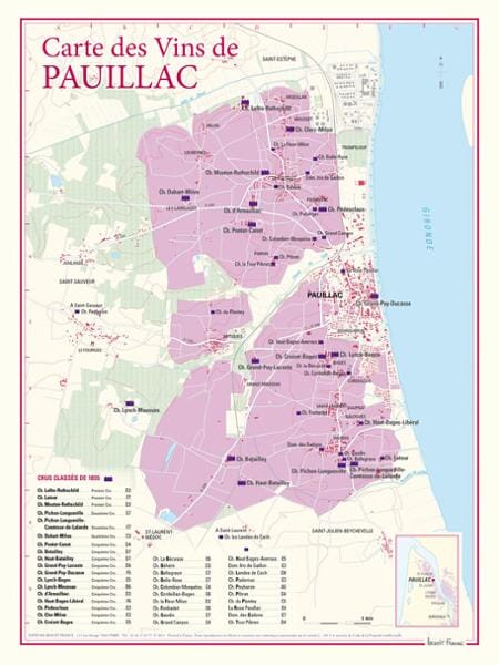 Carte des vins de Pauillac carte pliée BENOIT FRANCE 