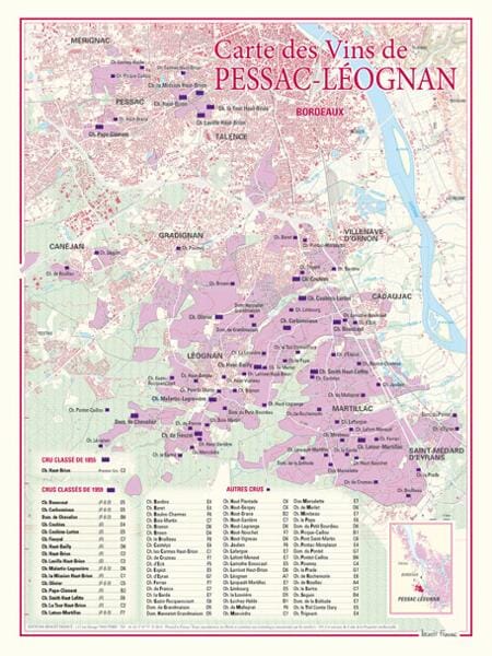 Carte des vins de Pessac-Léognan | Benoit France carte murale livrée à plat Benoit France Default Title