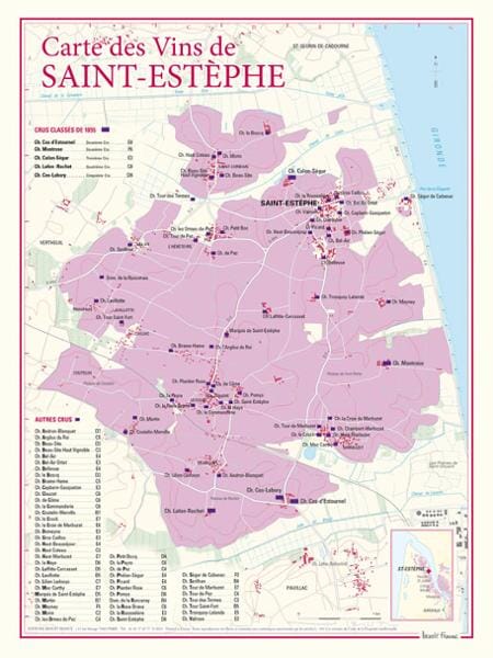 Carte des vins de Saint-Estèphe | Benoit France carte murale livrée à plat Benoit France Default Title