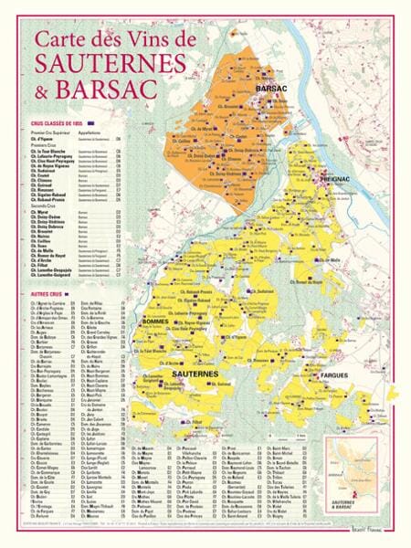 Carte des vins de Sauternes et Barsac | Benoit France carte murale livrée à plat Benoit France Default Title