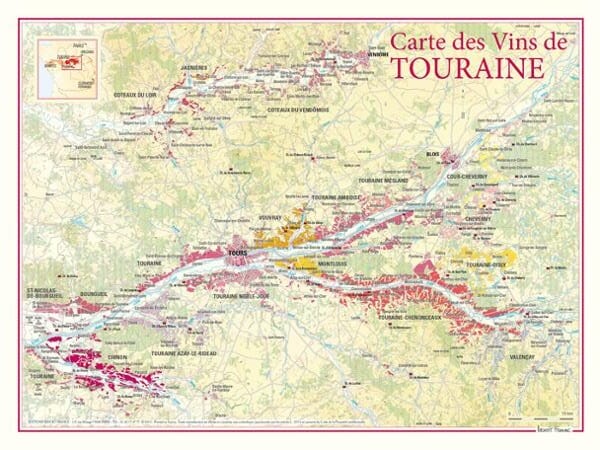 Carte des vins de Touraine | Benoit France carte murale livrée à plat Benoit France Default Title