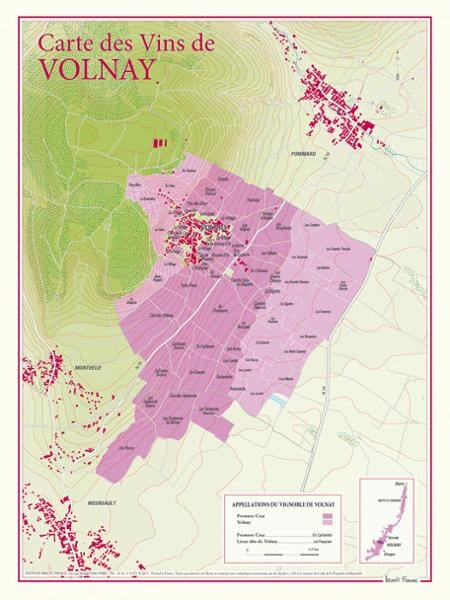 Carte des vins de Volnay | Benoit France carte murale livrée à plat Benoit France Default Title