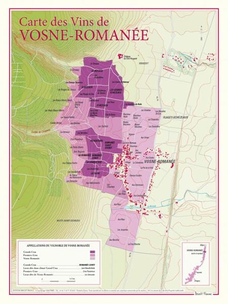 Carte des vins de Vosne-Romanée | Benoit France carte murale livrée à plat Benoit France Default Title
