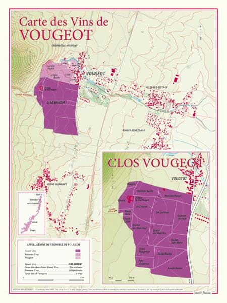 Carte des vins de Vougeot | Benoit France carte murale livrée à plat Benoit France Default Title