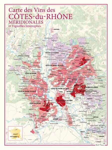 Carte des vins des Côtes-du-Rhône méridionales | Benoit France carte murale livrée à plat Benoit France Default Title