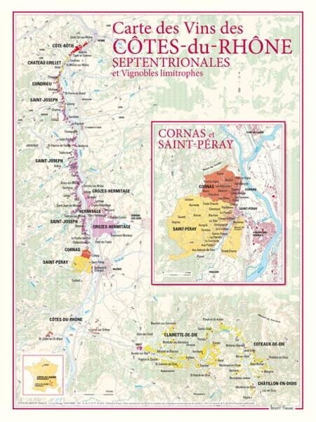 Carte des vins des Côtes-du-Rhône septentrionales | Benoit France carte murale livrée à plat Benoit France Default Title