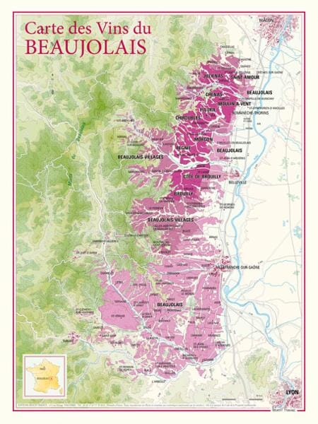 Carte des vins du Beaujolais | Benoit France carte murale livrée à plat Benoit France Default Title