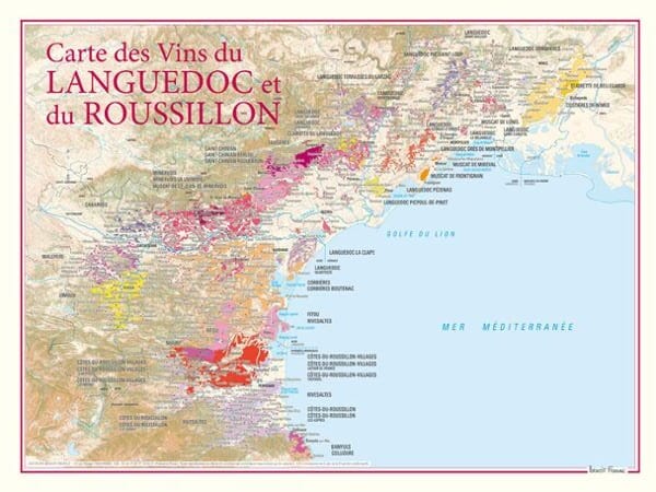 Carte des vins du Languedoc et du Roussillon | Benoit France carte murale livrée à plat Benoit France Default Title