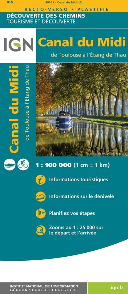 Carte détaillée - Canal du Midi, de Toulouse à l'étang de Thau | IGN carte routière IGN