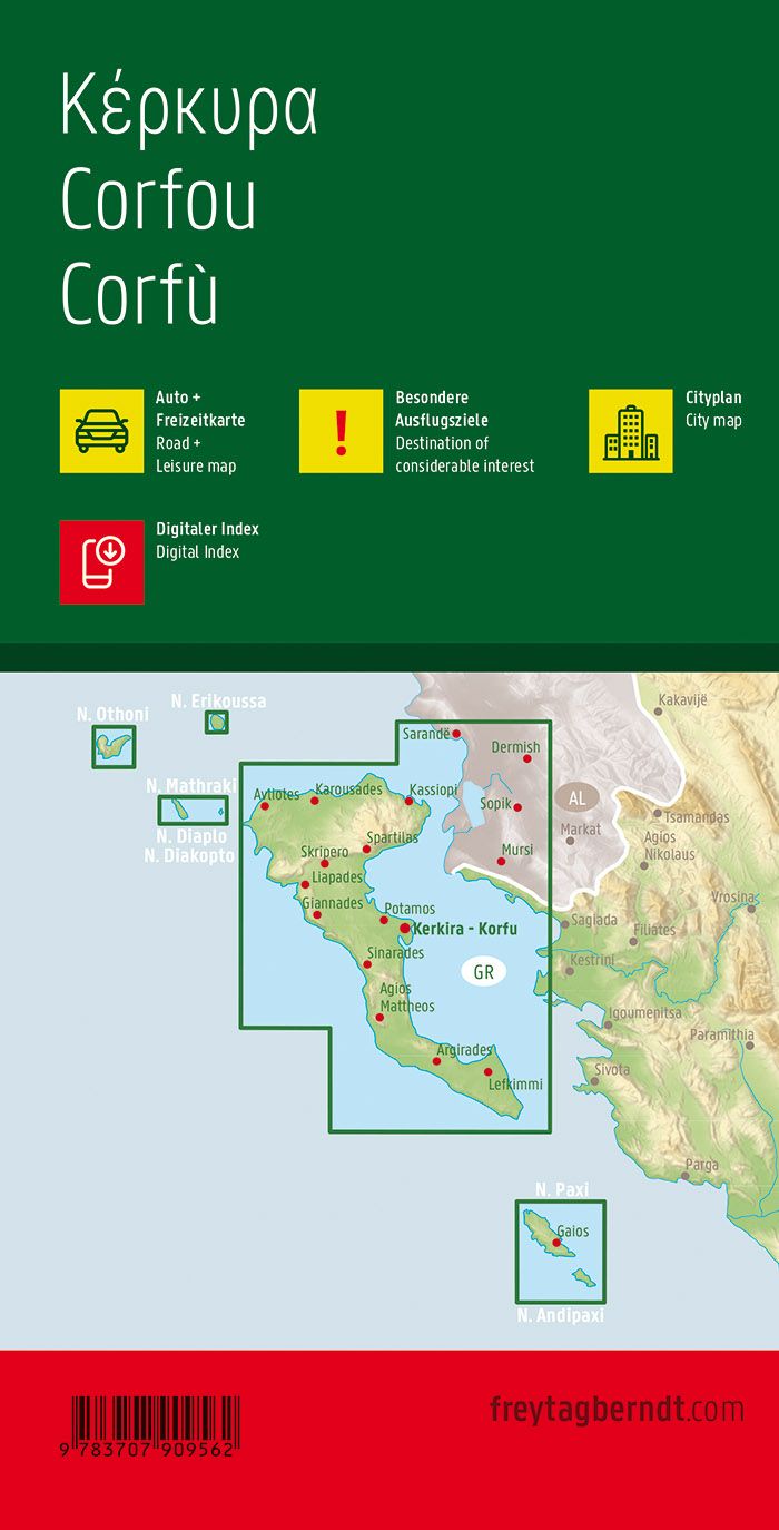 Carte détaillée - Ile de Corfou (Grèce) au 1,50 000 | Freytag & Berndt carte pliée Freytag & Berndt 