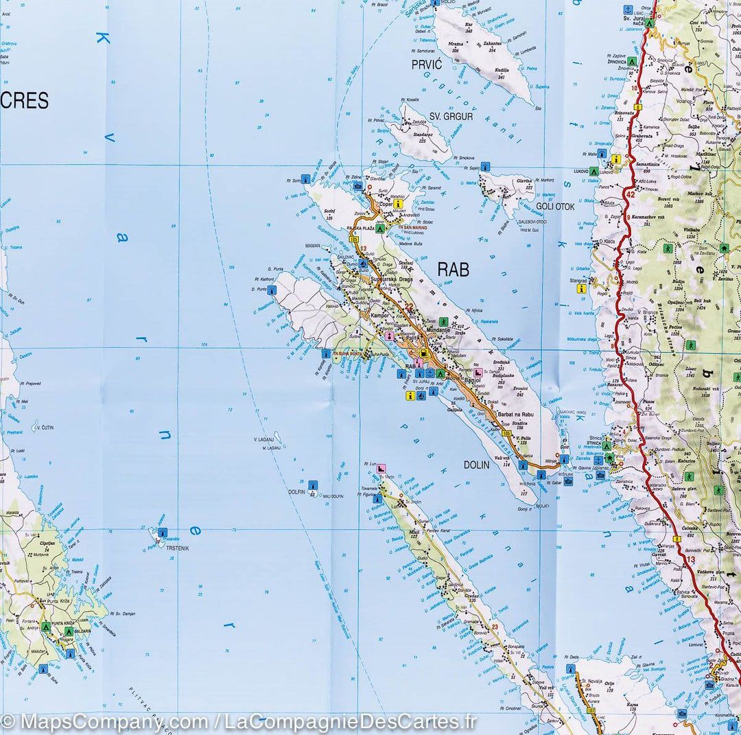 Carte détaillée de l&rsquo;Ile de Cres (Croatie) | Freytag &amp; Berndt - La Compagnie des Cartes