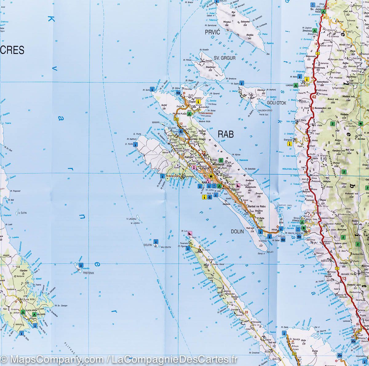 Carte détaillée - Ile de Cres (Croatie) | Freytag & Berndt carte routière Freytag & Berndt