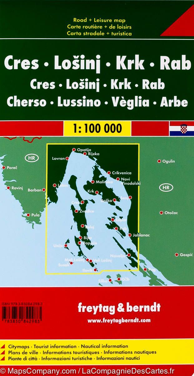 Carte détaillée de l&rsquo;Ile de Cres (Croatie) | Freytag &amp; Berndt - La Compagnie des Cartes
