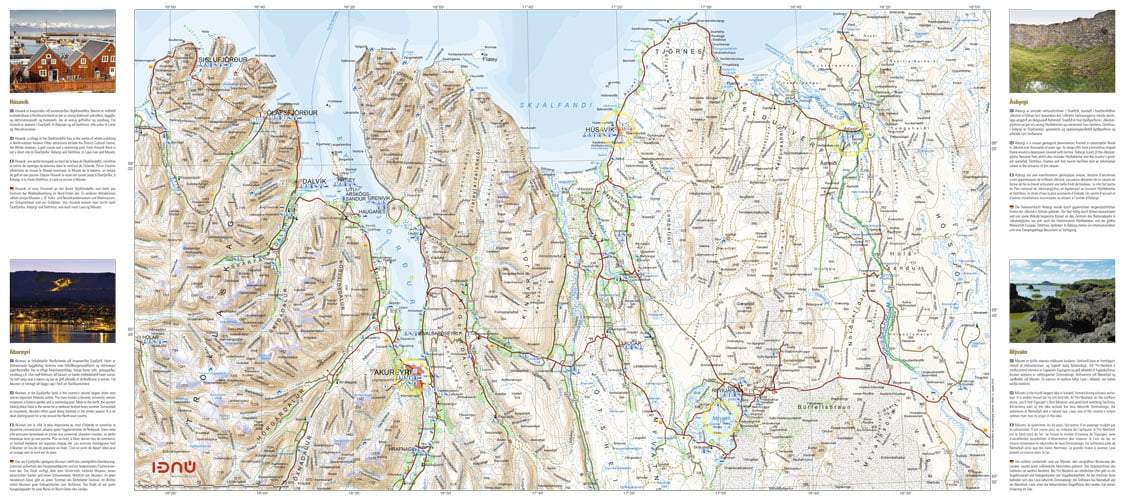 Carte détaillée - Islande Nord : Akureyri, Myvatn, Husavik, Asbyrgi | Ferdakort carte routière Ferdakort