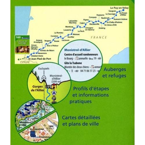 Carte détaillée n° 161 - Chemin St Jacques de Compostelle, du Puy-en-Velay à St-Jean-Pied-de-Port | Michelin carte routière Michelin