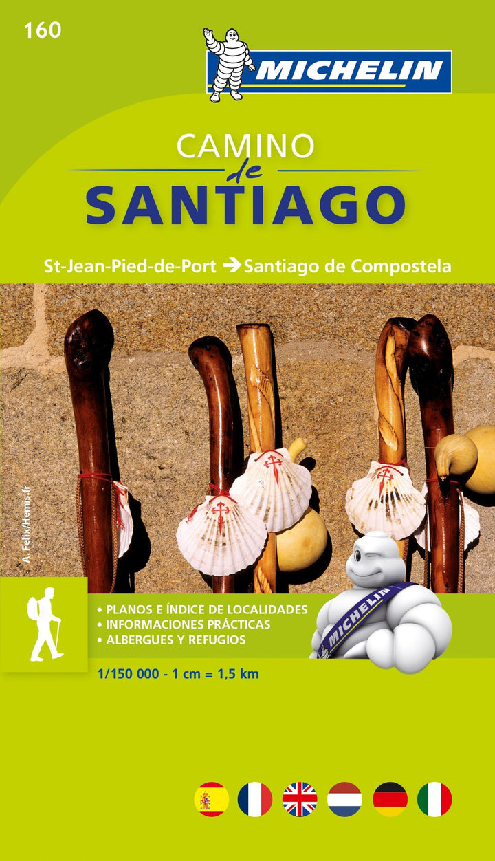 Carte détaillée n°160 - Chemin de Compostelle, de St-Jean-Pied-de-Port à St-Jacques de Compostelle | Michelin carte pliée Michelin 