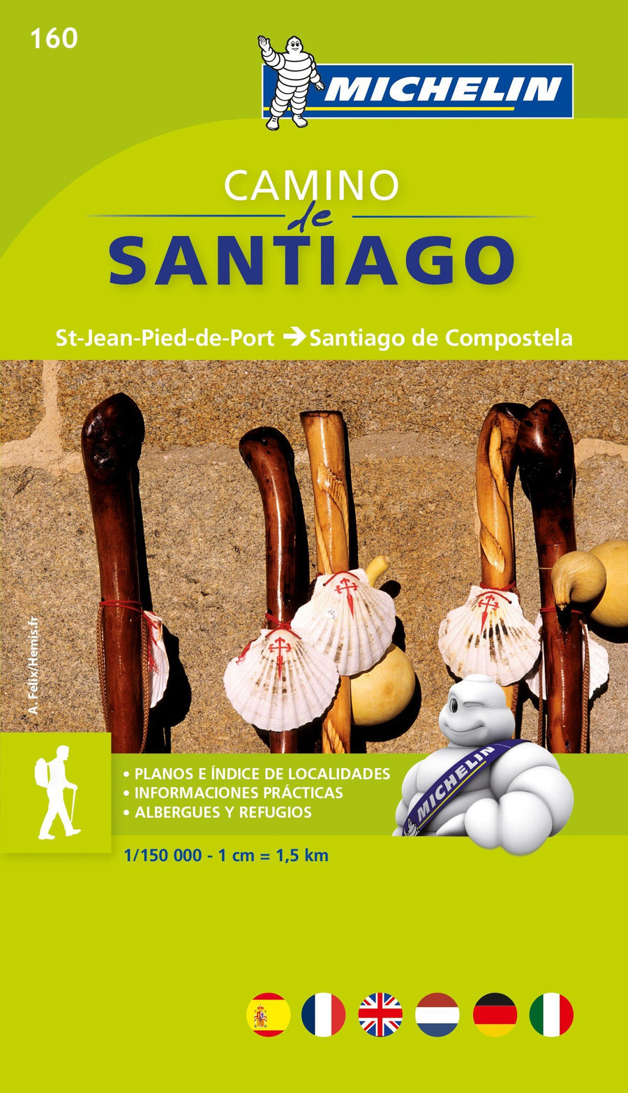 Carte détaillée n°160 - Chemin de Compostelle, de St-Jean-Pied-de-Port à St-Jacques de Compostelle | Michelin carte pliée Michelin 
