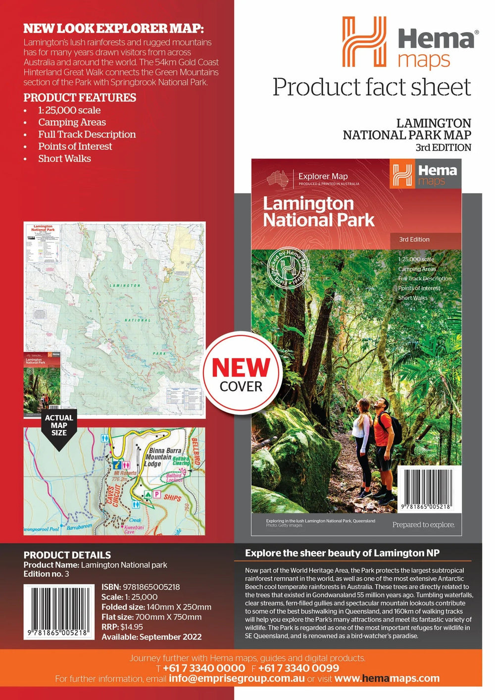 Carte détaillée - Parc national Lamington (Queensland) | Hema Maps carte pliée Hema Maps 