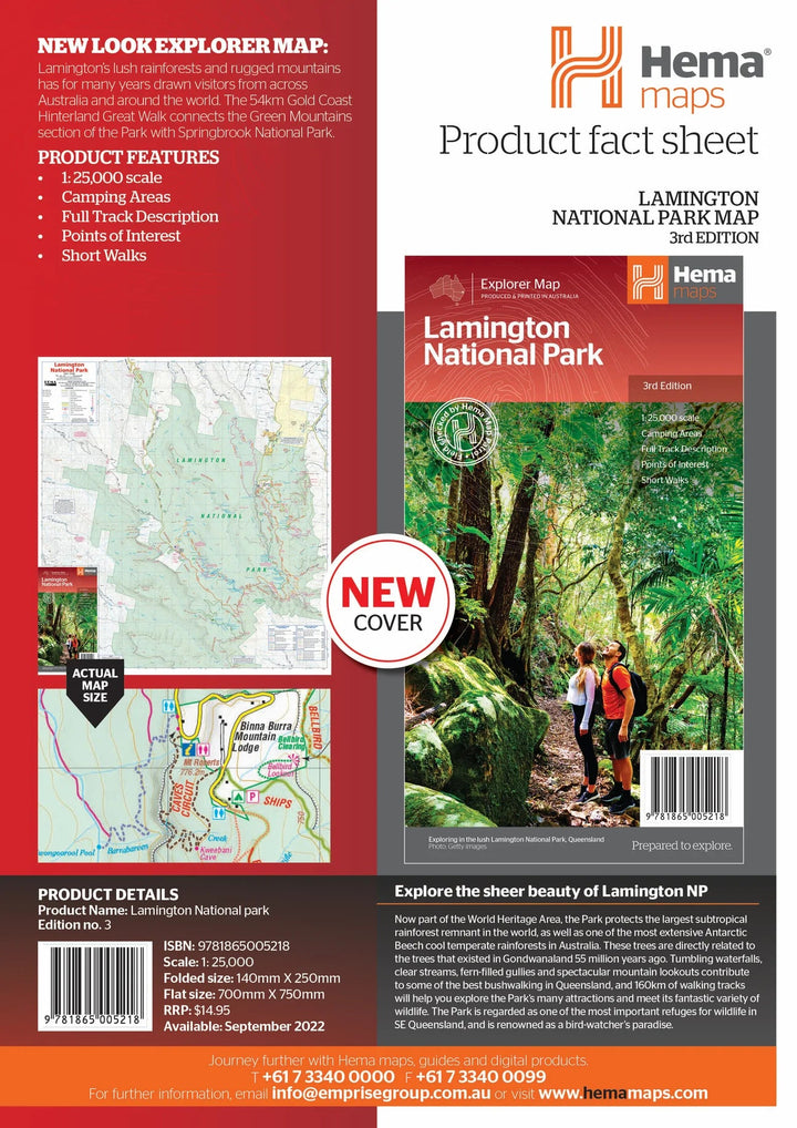 Carte détaillée - Parc national Lamington (Queensland) | Hema Maps carte pliée Hema Maps 
