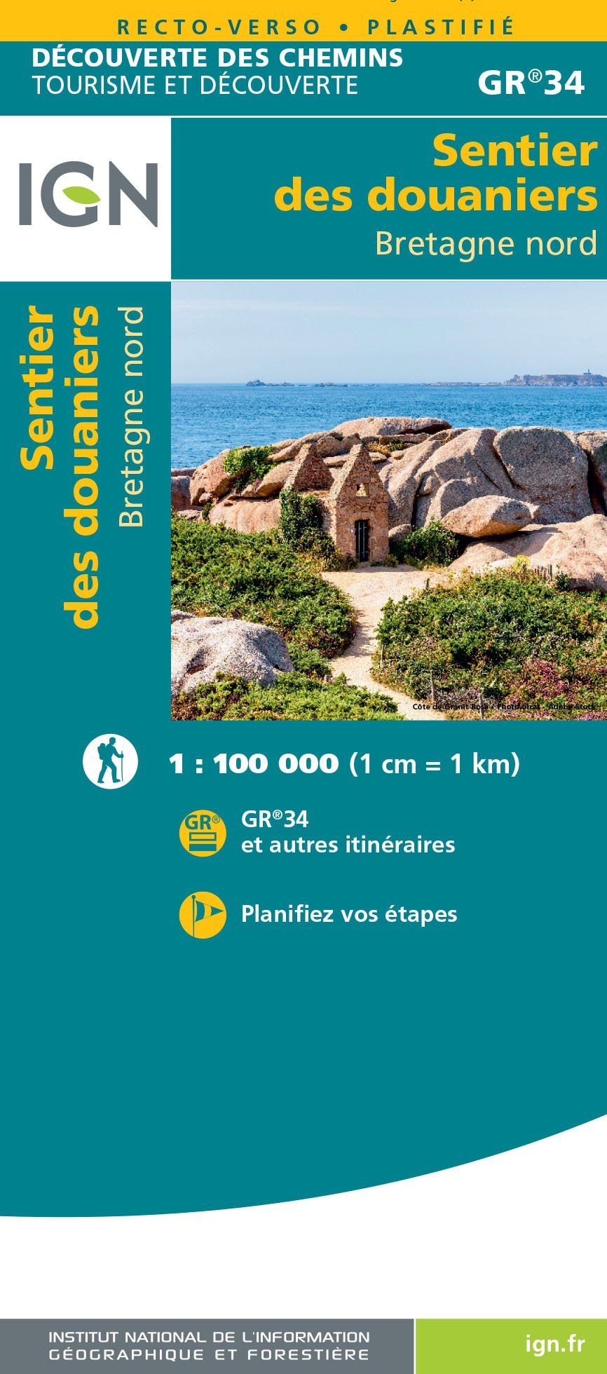 Carte détaillée - Sentier des douaniers (Bretagne nord) - GR34 | IGN carte pliée IGN 