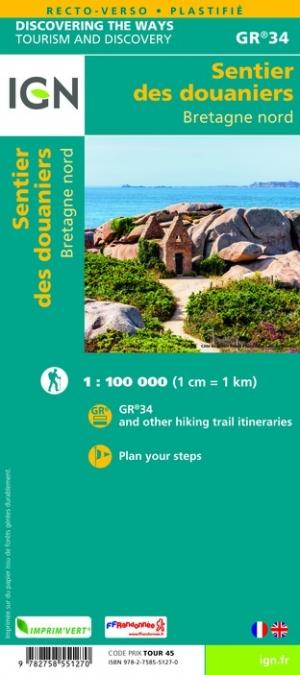 Carte détaillée - Sentier des douaniers (Bretagne nord) - GR34 | IGN carte pliée IGN 