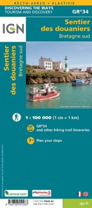 Carte détaillée - Sentier des douaniers (Bretagne sud) - GR34 | IGN carte pliée IGN 
