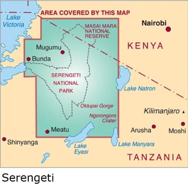 Carte détaillée - Serengeti, Masai Mara, Ngorogoro and Oldupai | Harvey Maps carte pliée Harvey Maps 