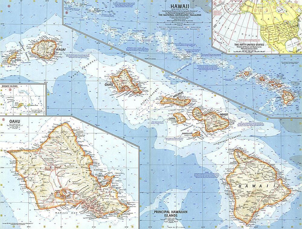 Carte d'Hawaii de 1960 carte murale roulée (en tube) National Geographic Historic POD Default Title