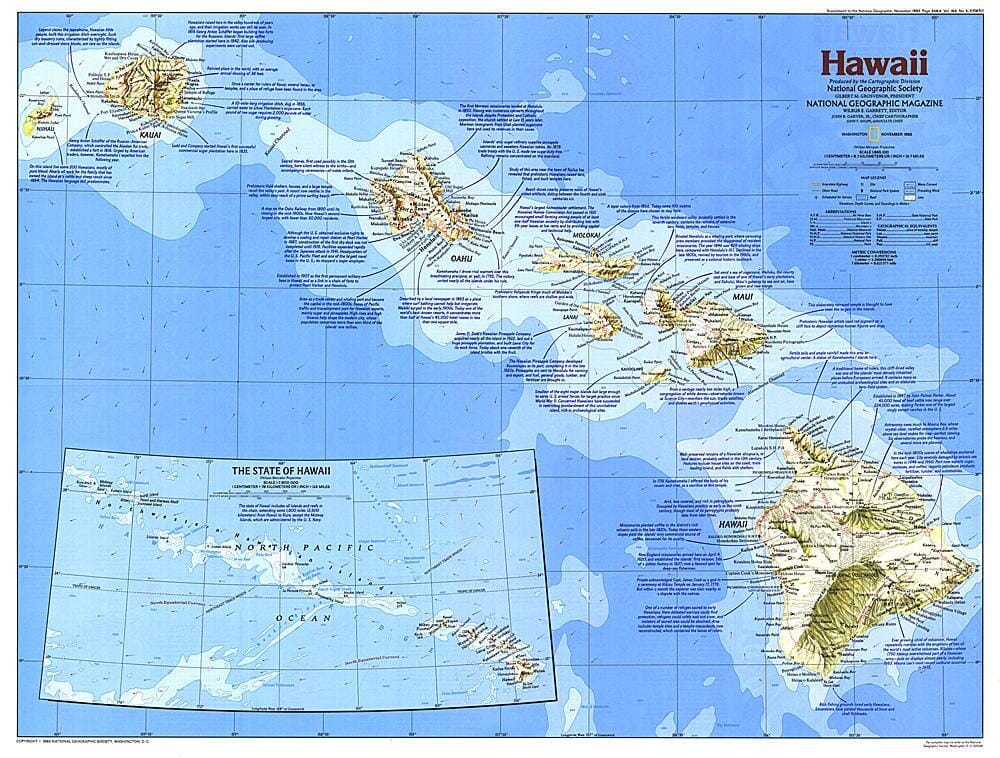 Carte d'Hawaii de 1983 carte murale roulée (en tube) National Geographic Historic POD Default Title