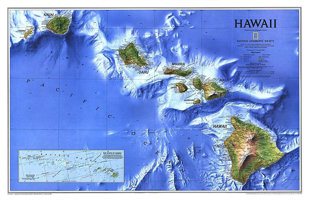 Carte d'Hawaii de 1995 carte murale roulée (en tube) National Geographic Historic POD Default Title