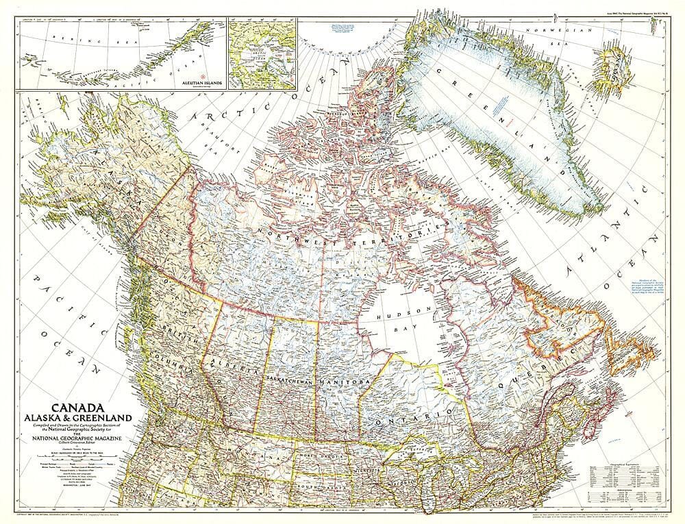 Carte du Canada, de l'Alaska et du Groenland de 1947 carte murale roulée (en tube) National Geographic Historic POD Default Title