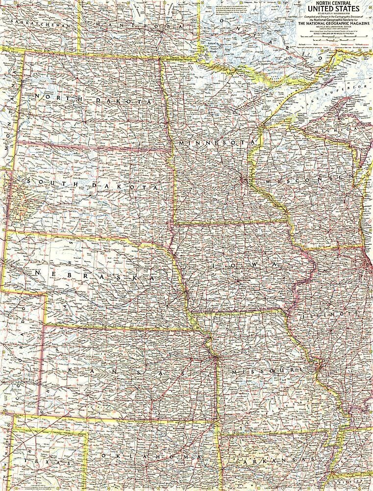 Carte du centre nord des États-Unis de 1958 carte murale roulée (en tube) National Geographic Historic POD Default Title