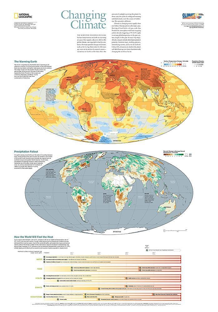 Carte du changement climatique 2007 carte murale roulée (en tube) National Geographic Historic POD Default Title