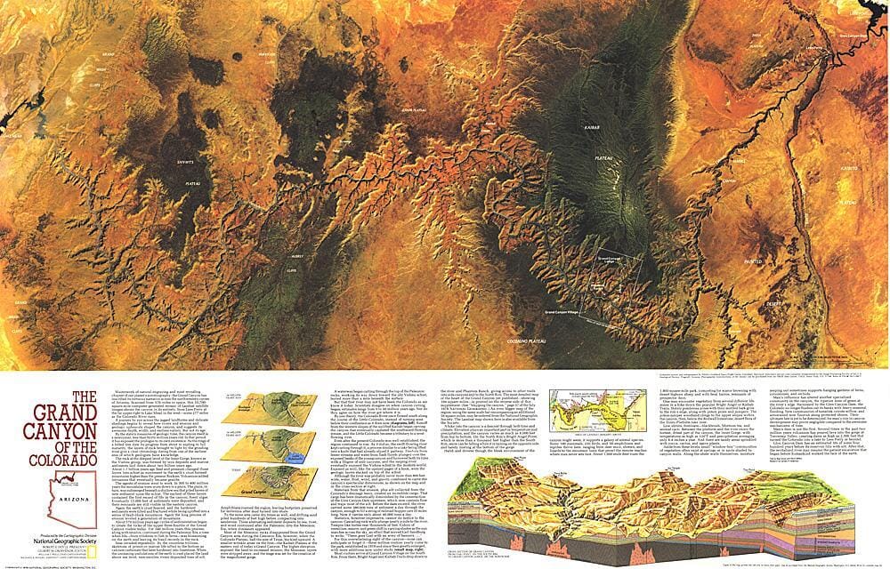 Carte du Grand Canyon du Colorado de 1978 carte murale roulée (en tube) National Geographic Historic POD Default Title