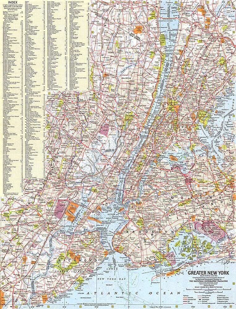 Carte du Grand New York de 1964 carte murale roulée (en tube) National Geographic Historic POD Default Title