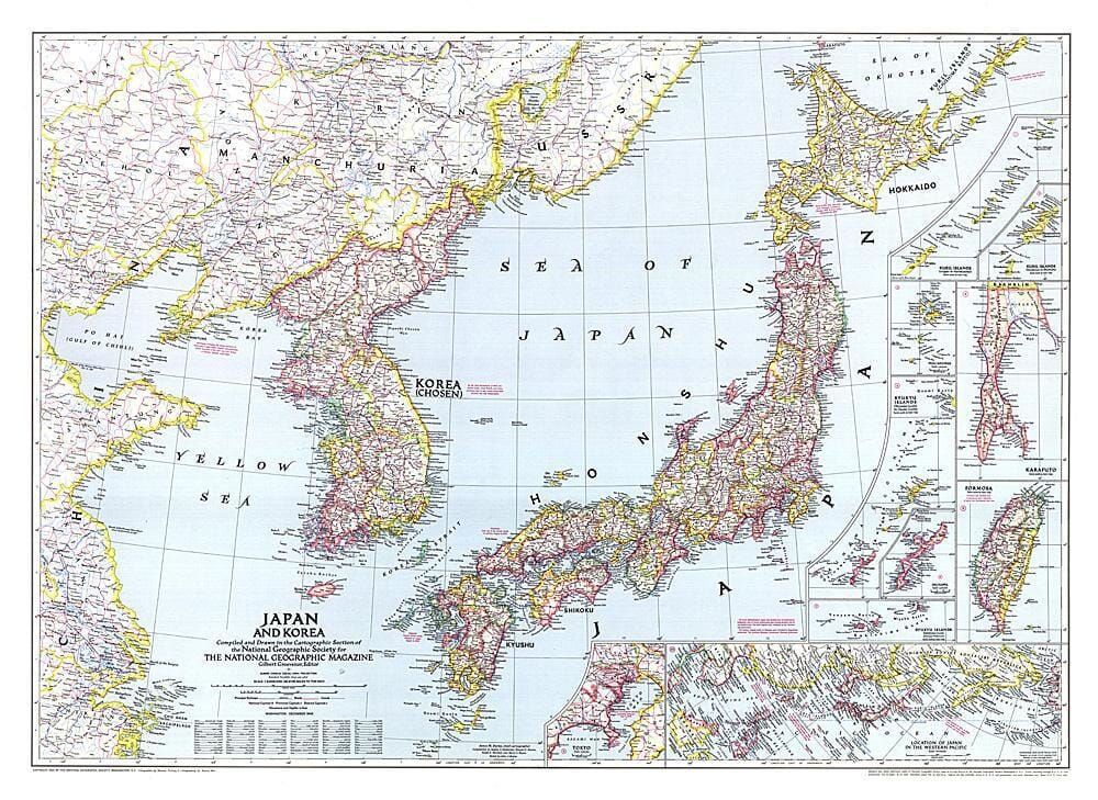 Carte du Japon et de la Corée de 1945 carte murale roulée (en tube) National Geographic Historic POD Default Title