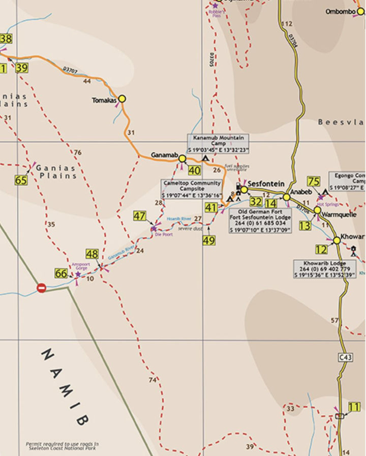 Carte du Kaokoland - Namibie nord-ouest | Infomap carte pliée Infomap 