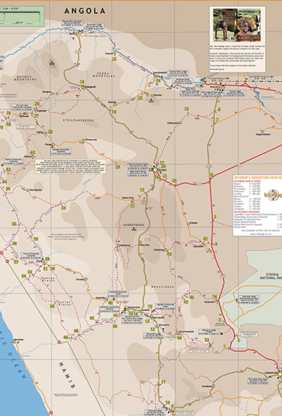 Carte du Kaokoland - Namibie nord-ouest | Infomap carte pliée Infomap 