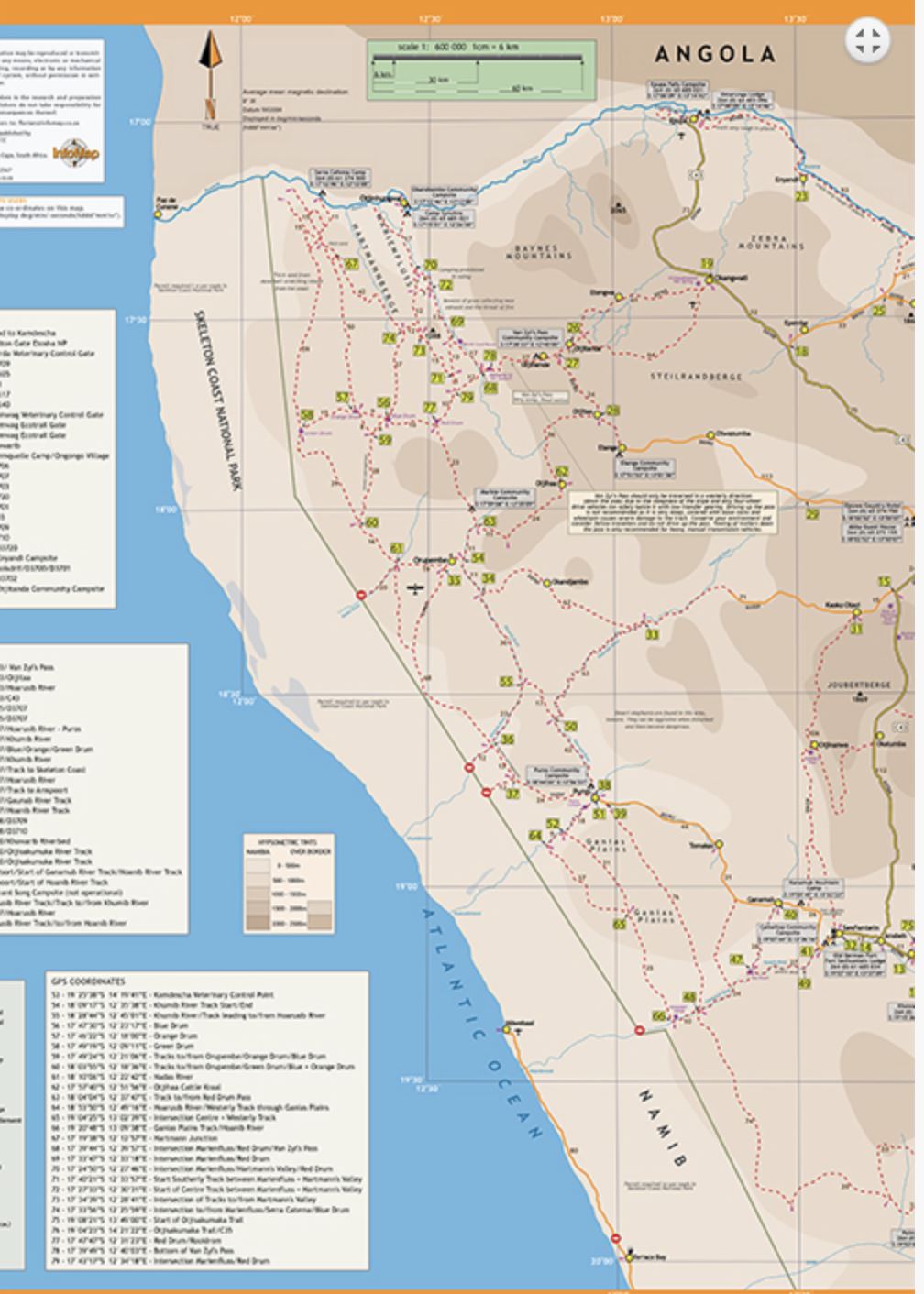 Carte du Kaokoland - Namibie nord-ouest | Infomap carte pliée Infomap 