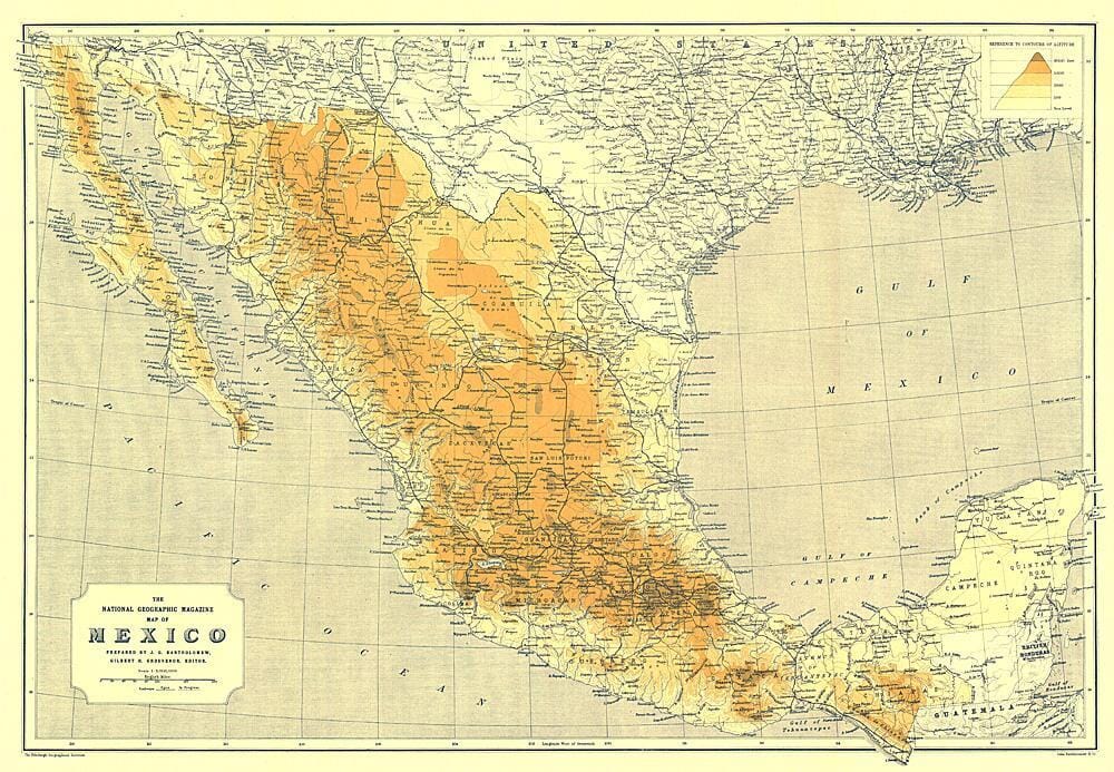 Carte du Mexique de 1914 carte murale roulée (en tube) National Geographic Historic POD Default Title