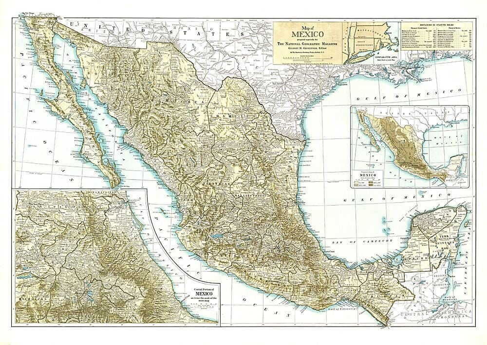 Carte du Mexique de 1916 carte murale roulée (en tube) National Geographic Historic POD Default Title