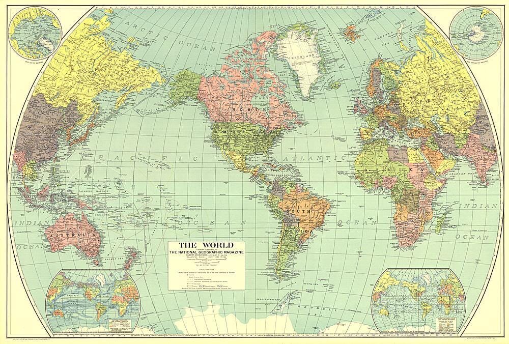Carte du monde de 1932 carte murale roulée (en tube) National Geographic Historic POD Default Title