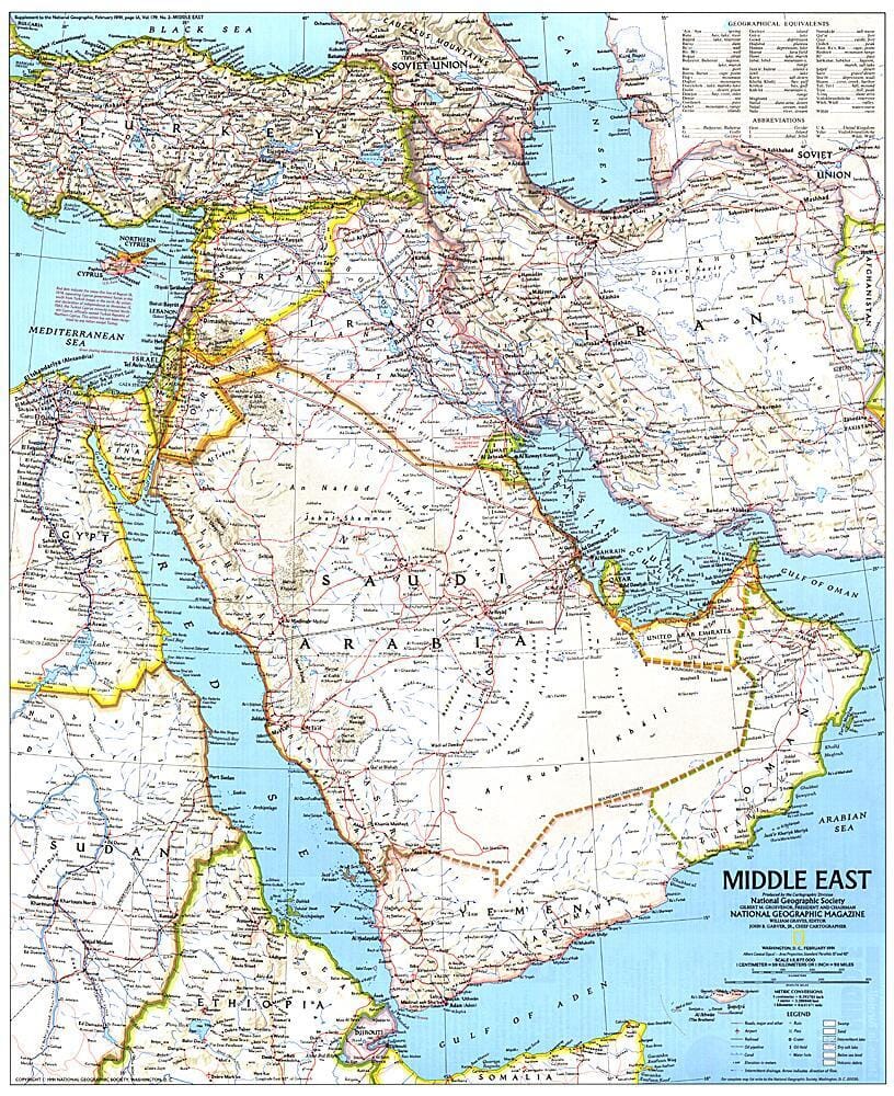 Carte du Moyen-Orient de 1991 carte murale roulée (en tube) National Geographic Historic POD Default Title