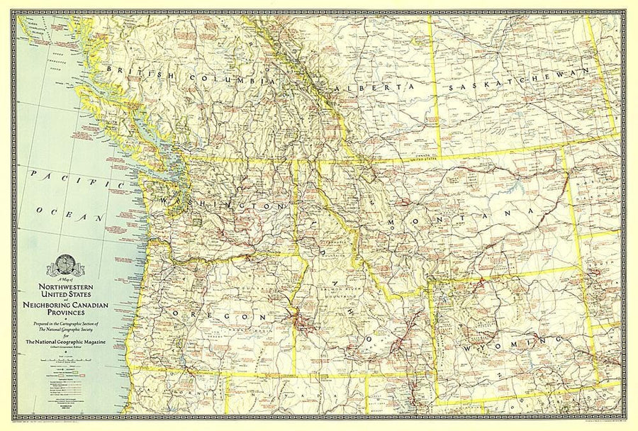1941 Northwestern United States and Canadian Provinces Map Wall Map 