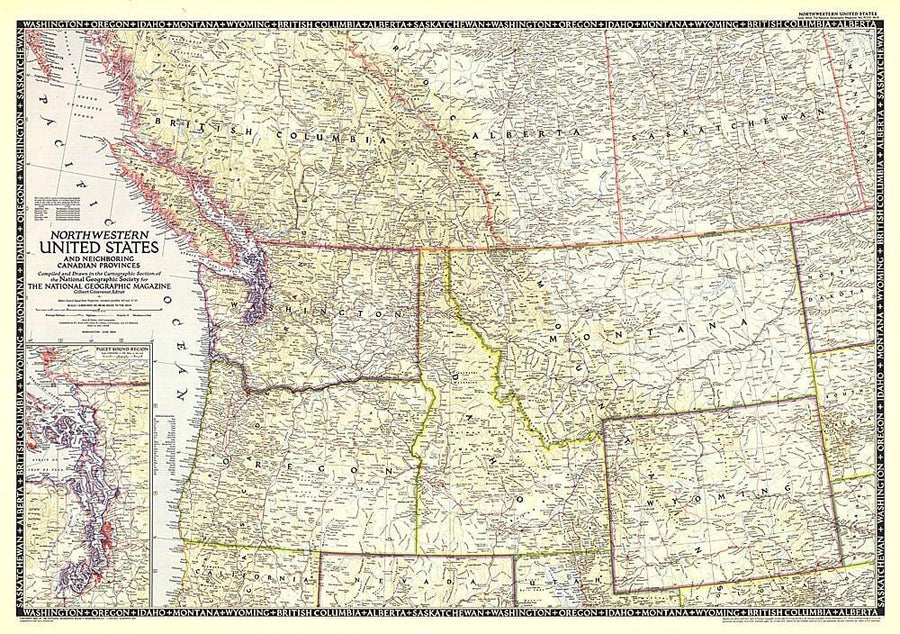 1950 Northwestern United States and Canadian Provinces Map Wall Map 
