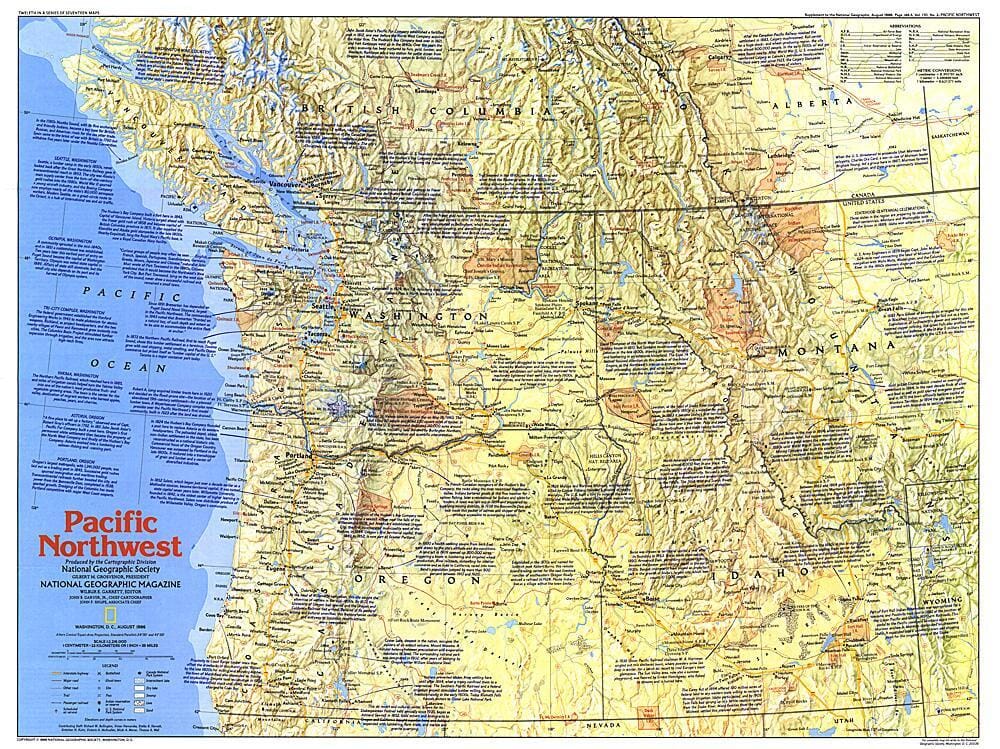 Carte du nord-ouest du Pacifique 1986, côté 1 carte murale roulée (en tube) National Geographic Historic POD Default Title