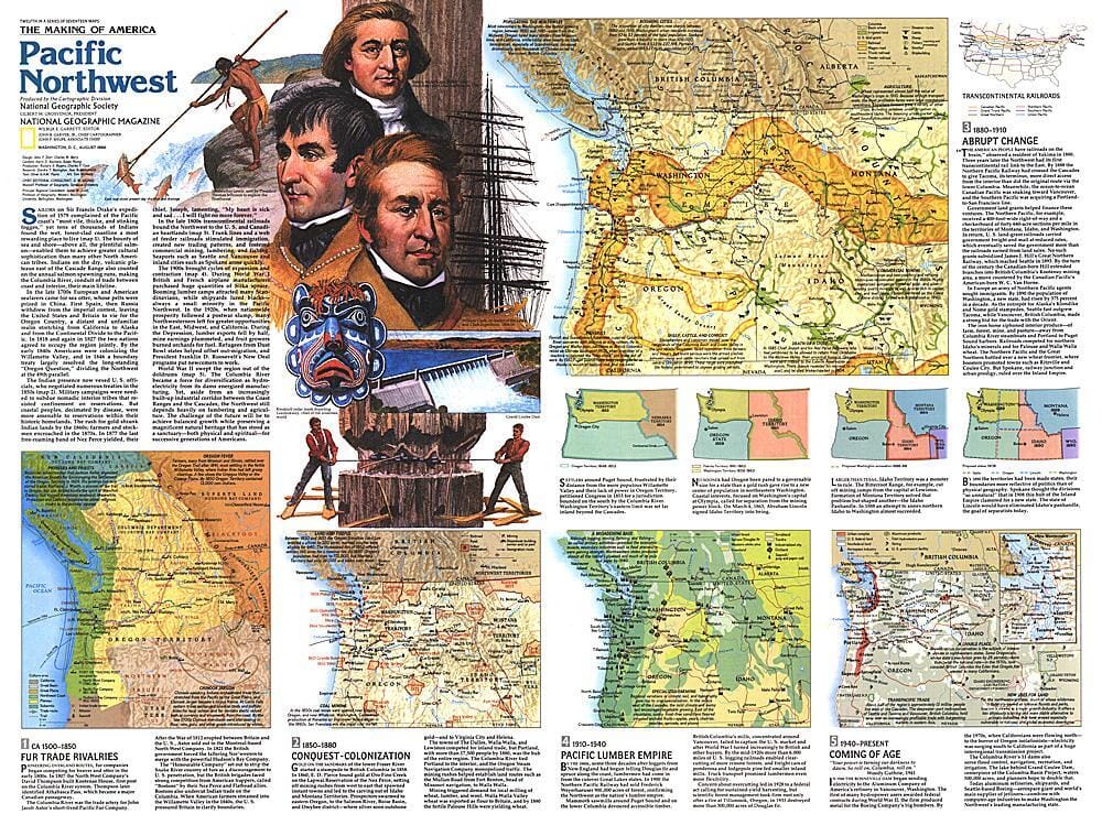 Carte du nord-ouest du Pacifique 1986, côté 2 carte murale roulée (en tube) National Geographic Historic POD Default Title